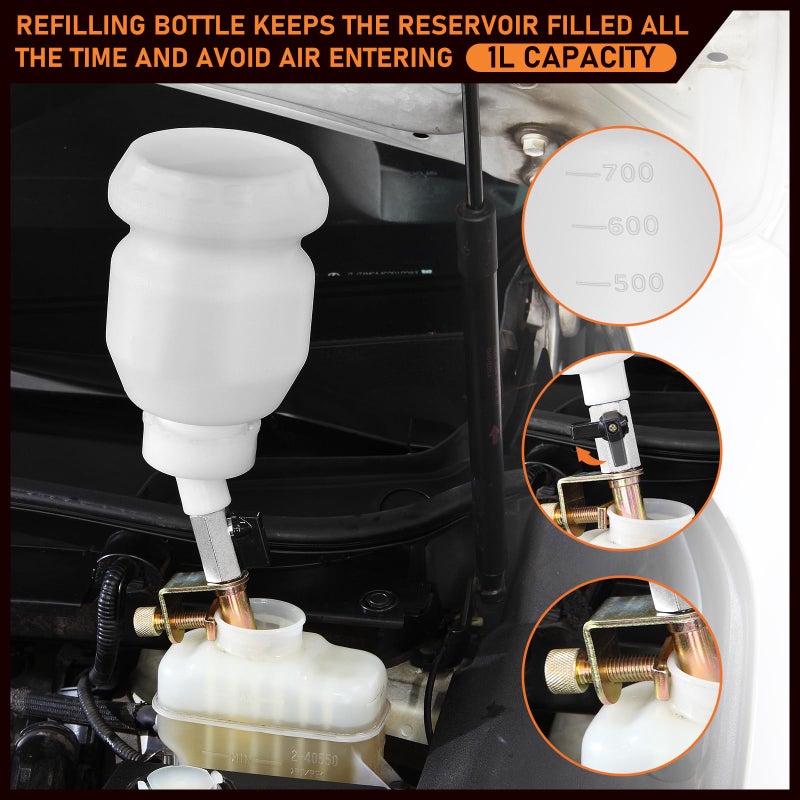 FOUR UNCLES 3L Brake Bleeder Vacuum Pump Kit - Pneumatic Brake Fluid Extractor with 1L Refilling Bottle & Adapters for Automotive Bleeding  One-Person Operation - Image 4